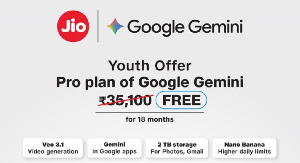 Jio यूजर्स के लिए बड़ी खबर: Google Gemini AI 18 महीने फ्री मिलेगा
